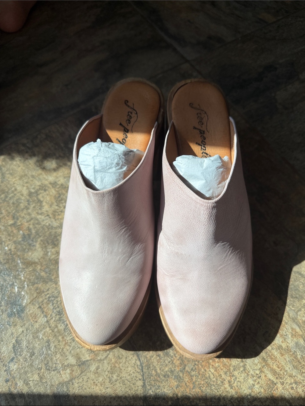Free People Pale Blush Leather Slip-On Clogs